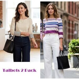 Talbots Women's Striped Long Sleeve Shirt 2-Pack M Cotton Multi Color Classic